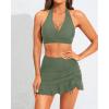 imageYonique Womens High Waisted Bikini with Skirt Two Piece Swimsuit with Tummy Control Halter Bathing SuitArmy Green