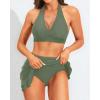 imageYonique Womens High Waisted Bikini with Skirt Two Piece Swimsuit with Tummy Control Halter Bathing SuitArmy Green