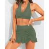 imageYonique Womens High Waisted Bikini with Skirt Two Piece Swimsuit with Tummy Control Halter Bathing SuitArmy Green