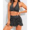 imageYonique Womens High Waisted Bikini with Skirt Two Piece Swimsuit with Tummy Control Halter Bathing SuitBlack and White Dot