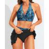 imageYonique Womens High Waisted Bikini with Skirt Two Piece Swimsuit with Tummy Control Halter Bathing SuitBlue Floral