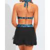 imageYonique Womens High Waisted Bikini with Skirt Two Piece Swimsuit with Tummy Control Halter Bathing SuitBlue Floral