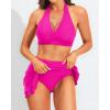 imageYonique Womens High Waisted Bikini with Skirt Two Piece Swimsuit with Tummy Control Halter Bathing SuitHot Pink