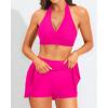 imageYonique Womens High Waisted Bikini with Skirt Two Piece Swimsuit with Tummy Control Halter Bathing SuitNeon Pink