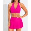 imageYonique Womens High Waisted Bikini with Skirt Two Piece Swimsuit with Tummy Control Halter Bathing SuitNeon Pink