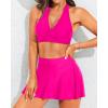 imageYonique Womens High Waisted Bikini with Skirt Two Piece Swimsuit with Tummy Control Halter Bathing SuitNeon Pink