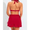 imageYonique Womens High Waisted Bikini with Skirt Two Piece Swimsuit with Tummy Control Halter Bathing SuitRed
