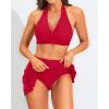 imageYonique Womens High Waisted Bikini with Skirt Two Piece Swimsuit with Tummy Control Halter Bathing SuitRed