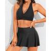 imageYonique Womens High Waisted Bikini with Skirt Two Piece Swimsuit with Tummy Control Halter Bathing SuitSolid Black