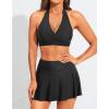 imageYonique Womens High Waisted Bikini with Skirt Two Piece Swimsuit with Tummy Control Halter Bathing SuitSolid Black