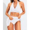 imageYonique Womens High Waisted Bikini with Skirt Two Piece Swimsuit with Tummy Control Halter Bathing SuitWhite