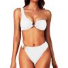 imageYonique Women One Shoulder Bikini Ribbed Swimsuit O Ring Bikini Two Piece Bathing Suit High Cut Cheeky Swimwear