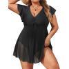 imageYonique Plus Size One Piece Swimsuit for Women Tummy Control Swimdress Ruffle Sleeve Bathing SuitBlack
