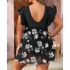 imageYonique Plus Size One Piece Swimsuit for Women Tummy Control Swimdress Ruffle Sleeve Bathing SuitBlack Flower