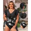 imageYonique Plus Size One Piece Swimsuit for Women Tummy Control Swimdress Ruffle Sleeve Bathing SuitBlack Flower