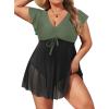 imageYonique Plus Size One Piece Swimsuit for Women Tummy Control Swimdress Ruffle Sleeve Bathing SuitOlive Green
