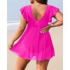 imageYonique Plus Size One Piece Swimsuit for Women Tummy Control Swimdress Ruffle Sleeve Bathing SuitPink