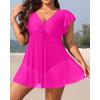 imageYonique Plus Size One Piece Swimsuit for Women Tummy Control Swimdress Ruffle Sleeve Bathing SuitPink