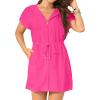 imageYonique Terry Cloth Cover Ups  Hooded Cotton Swim Sun Coverup with Zipper Pockets Beach SwimsuitsRed Pink