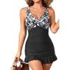 imageYonique One Piece Swim Dress for Women Tummy Control Swimsuit Skirted Bathing Suit Modest SwimwearBlack Leaves