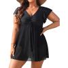 imageYonique Plus Size One Piece Swimsuit for Women Tummy Control Swimdress Ruffle Sleeve Bathing SuitBlack