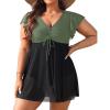 imageYonique Plus Size One Piece Swimsuit for Women Tummy Control Swimdress Ruffle Sleeve Bathing SuitOlive Green
