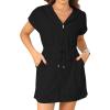 imageYonique Terry Cloth Cover Ups  Hooded Cotton Swim Sun Coverup with Zipper Pockets Beach SwimsuitsBlack