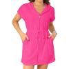 imageYonique Terry Cloth Cover Ups  Hooded Cotton Swim Sun Coverup with Zipper Pockets Beach SwimsuitsRed Pink