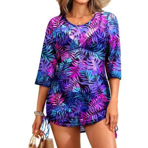 imageYonique Womens Mesh Cover Up Swimsuit  Sheer Coverup See Through Bathing Suit DressPurple Flower