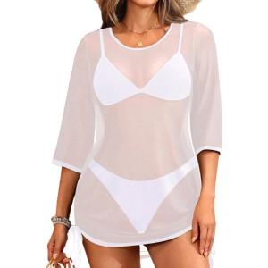 imageYonique Womens Mesh Cover Up Swimsuit  Sheer Coverup See Through Bathing Suit DressWhite