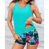 imageYonique 3 Piece Swimsuits for Women Athletic Tankini Teen Bathing Suit Tummy Control Modest Swimwear with Boy ShortsAqua Colorful Floral