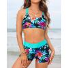 imageYonique 3 Piece Swimsuits for Women Athletic Tankini Teen Bathing Suit Tummy Control Modest Swimwear with Boy ShortsAqua Colorful Floral