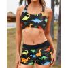 imageYonique 3 Piece Swimsuits for Women Athletic Tankini Teen Bathing Suit Tummy Control Modest Swimwear with Boy ShortsBlack  Dinosaur
