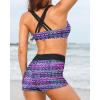 imageYonique 3 Piece Swimsuits for Women Athletic Tankini Teen Bathing Suit Tummy Control Modest Swimwear with Boy ShortsBlack  Tribal Purple