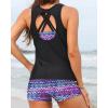 imageYonique 3 Piece Swimsuits for Women Athletic Tankini Teen Bathing Suit Tummy Control Modest Swimwear with Boy ShortsBlack  Tribal Purple