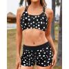 imageYonique 3 Piece Swimsuits for Women Athletic Tankini Teen Bathing Suit Tummy Control Modest Swimwear with Boy ShortsBlack and White Dot