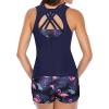 imageYonique 3 Piece Swimsuits for Women Athletic Tankini Teen Bathing Suit Tummy Control Modest Swimwear with Boy ShortsBlue Flamingo