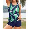 imageYonique 3 Piece Swimsuits for Women Athletic Tankini Teen Bathing Suit Tummy Control Modest Swimwear with Boy ShortsBlue Leaves