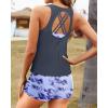 imageYonique 3 Piece Swimsuits for Women Athletic Tankini Teen Bathing Suit Tummy Control Modest Swimwear with Boy ShortsGray Blue Tie Dye