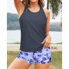 imageYonique 3 Piece Swimsuits for Women Athletic Tankini Teen Bathing Suit Tummy Control Modest Swimwear with Boy ShortsGray Blue Tie Dye