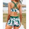 imageYonique 3 Piece Swimsuits for Women Athletic Tankini Teen Bathing Suit Tummy Control Modest Swimwear with Boy ShortsGreen Leaf
