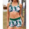 imageYonique 3 Piece Swimsuits for Women Athletic Tankini Teen Bathing Suit Tummy Control Modest Swimwear with Boy ShortsGreen Leaf