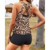 imageYonique 3 Piece Swimsuits for Women Athletic Tankini Teen Bathing Suit Tummy Control Modest Swimwear with Boy ShortsLeopard 02