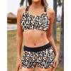 imageYonique 3 Piece Swimsuits for Women Athletic Tankini Teen Bathing Suit Tummy Control Modest Swimwear with Boy ShortsLeopard