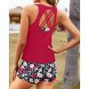 imageYonique 3 Piece Swimsuits for Women Athletic Tankini Teen Bathing Suit Tummy Control Modest Swimwear with Boy ShortsRed Flowers