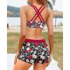 imageYonique 3 Piece Swimsuits for Women Athletic Tankini Teen Bathing Suit Tummy Control Modest Swimwear with Boy ShortsRed Flowers