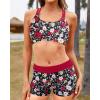 imageYonique 3 Piece Swimsuits for Women Athletic Tankini Teen Bathing Suit Tummy Control Modest Swimwear with Boy ShortsRed Flowers
