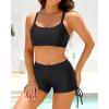 imageYonique 3 Piece Womens Tankini Swimsuits with Shorts Athletic Bathing Suits Tank Tops with Bra and BoyshortsBlack Floral