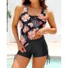 imageYonique 3 Piece Womens Tankini Swimsuits with Shorts Athletic Bathing Suits Tank Tops with Bra and BoyshortsBlack Floral