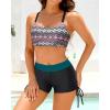 imageYonique 3 Piece Womens Tankini Swimsuits with Shorts Athletic Bathing Suits Tank Tops with Bra and BoyshortsBlue Green Geometric